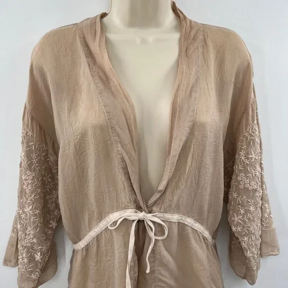 Johnny Was Women's Brown Lace 3/4 Sleeve V-Neck Belted Top Blouse Size XS - Picture 2 of 12